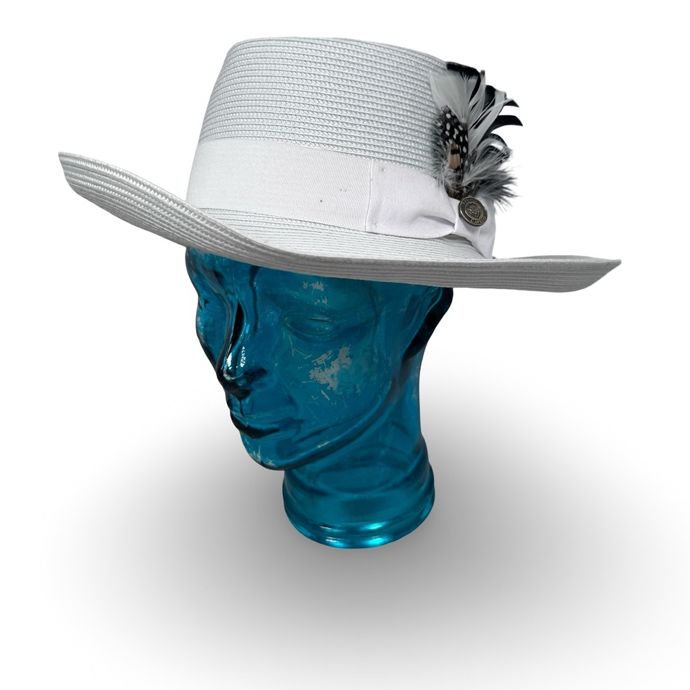 Classic White Men's Fedora with Feather Trim